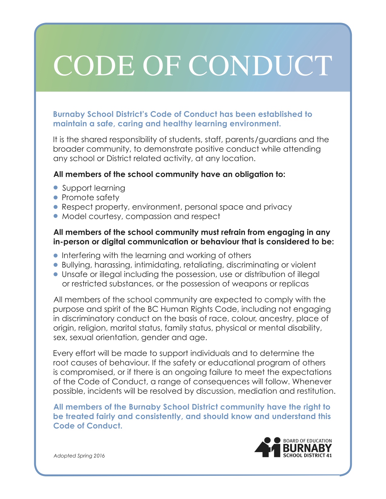 student code of conduct essay